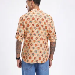 Anouk Rustic Band Collar Ethnic Motifs Printed Roll-Up Sleeves Kurta image 4