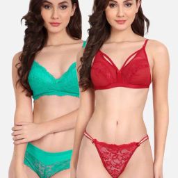 FIMS: Fashion is my Style Red & Green Lace Work Lingerie Set - Pack Of 2-image-69