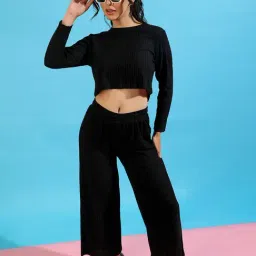 Campus Sutra Black Cotton Crop Top With Pants-image-86