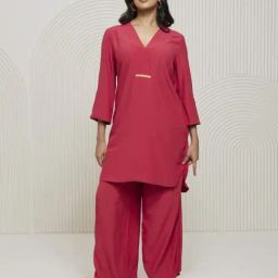 Artagai Tea Berry Elevated Basics V-neck Tunic with Embroidery-image-68