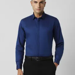 V Dot Blue Cotton Slim Fit Shirt-image-73
