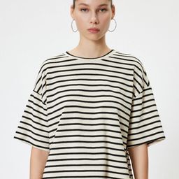 Koton Women Striped Monochrome Pockets T-shirt-image-71