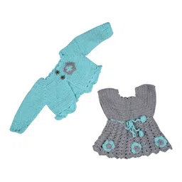 MANJURALA Kids-Girls Self Design Woollen Dress-image-10