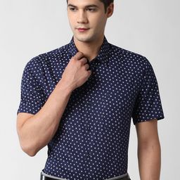 Peter England Men Navy Blue Slim Fit Floral Printed Formal Shirt-image-80