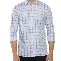 Calvin Klein Jeans Chambray Blue Cotton Slim Fit Checks Shirt-image-76