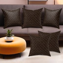 Kuber Industries Brown 5 Pieces Geometric Textured Velvet Square Cushion Covers-7