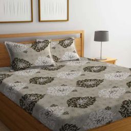 Klotthe Floral Grey 300 TC Cotton Double Bedsheet with 2 Pillow Covers-image-94