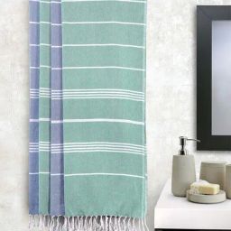 Klotthe Blue & Green Cotton 200 GSM Bath Towel - Set of 4-picture-3