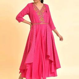 W Pink Printed Jumpsuit With Belt-13