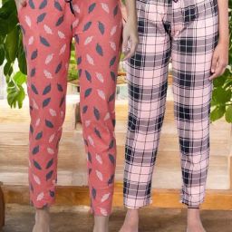 Kryptic Peach & Orange Cotton Relaxed Fit Printed Lounge Pants - Pack of 2-image-13