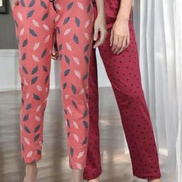 Kryptic Maroon & Light Orange Cotton Relaxed Fit Printed Lounge Pants - Pack of 2-image-69