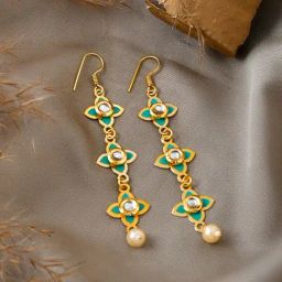Teejh Tvarita Turquoise & Golden Dangler Earrings-30