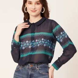 Moomaya Navy Floral Print Shirt-picture-32