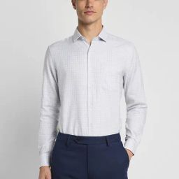 Peter England Elite White Cotton Slim Fit Checks Shirt-image-9