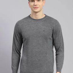 Monte Carlo Mid Grey Regular Fit Pure Wool Pullover-29