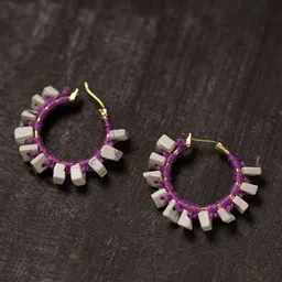 iTokri Thread & Artificial Stones Studded Circular Shaped Hoop Earrings-image-79