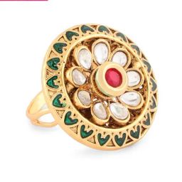 Zaveri Pearls Green & Pink Kundan Meenakari Ethnic Adjustable Finger Ring-ZPFK16477-12