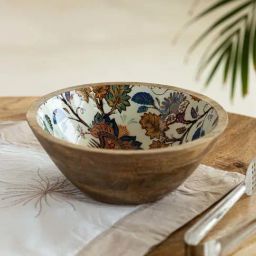ExclusiveLane Multicolor Mango Wood Floral Chronicles' Handenamelled Serving Salad Bowl-image-7