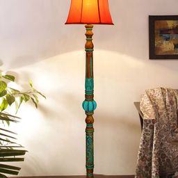 Devansh Orange & Turquoise Blue Frustum Shaped Traditional Wooden Floor Lamp-image-76