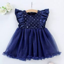 Mark & Mia Short Sleeves Frock Style Party Wear Onesie Sequin Detailing - Blue-image-49