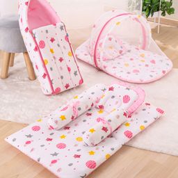 Zoe Bedding Set Sleeping Bag & Mosquito Net Gadda Combo Set of 3 Solar Print- Pink-0