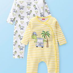 Babyhug 100% Cotton Full Sleeves Romper With Dino Print Pack Of 2 - White & Yellow-image-98
