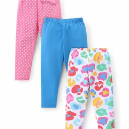 Babyhug Cotton Lycra Knit Stretchable Leggings with Polka Dots Print Pack of 3 - Multicolour-picture-40