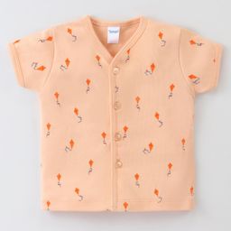 Tango Interlock Half Sleeves Kite Printed Front Open Vest - Peach-image-56
