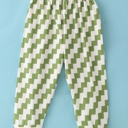 OLLYPOP Single Jersey Knit Full Length Striped Lounge Pant - Green & Cream-image-8