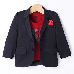 Robo Fry Woven Full Sleeves Solid Colour Blazer & Text Printed Text - Black& Red-image-2