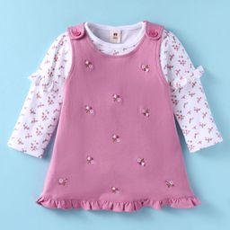 ToffyHouse 100% Cotton Knit Full Sleeves Floral Printed Top & Embroidered Dress - Lilac-image-78