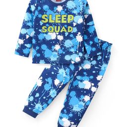 Babyhug Cotton Knit Full Sleeves Night Suit with Abstract & Text Print - Navy Blue-picture-13