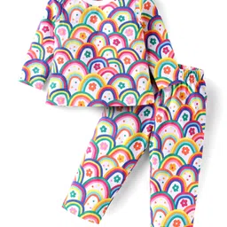 Babyhug Cotton Knit Full Sleeves Night Suit with Floral Print - Yellow Purple & Green-picture-22