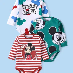 Babyhug Disney Interlock Knit Full Sleeves Onesies with Mickey Mouse Graphics Pack of 3 - White Red & Green-picture-31