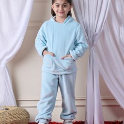 NEUDIS Fleece Full Sleeves Solid Hoodie & Joggers Set - Blue-picture-28