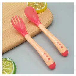 The Cheeky Kidzz Baby Pack of 2 Soft Silicone Feeding Spoon Fork Heat-Resistant Cutlery Spoon Set Safety Self Feeding Learning BPA Free for Babies/New Borns (RED)-4