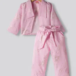 twetoons Tweetoons Woven Full Sleeves Front Open Twofer Style Top & Culottes Co-ords Set with Foil Print - Pink-picture-23