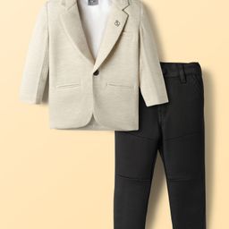 Dapper Dudes Street Sports Text Printed Tee & Trousers With Full Sleeves Blazer Set - Off White-picture-15