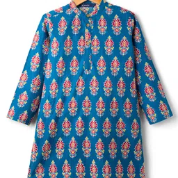 Pine Kids Cotton Woven Full Sleeves Kurta With Floral Print - Blue-picture-28