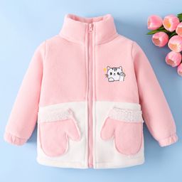 Mark & Mia Full Sleeves Winter Jacket With Kitty Print & Pockets - Pink & White-picture-34