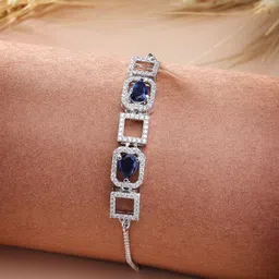 ZENEME Women Brass American Diamond Rhodium-Plated Wraparound Bracelet-5