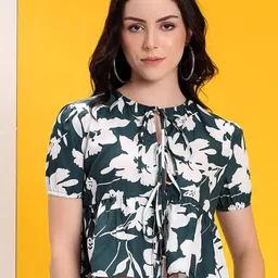 Stylecast X Kotty Floral Print Tie-Up Neck Crop Top-picture-5