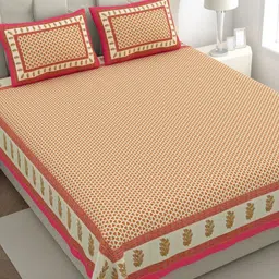 The Craft Monk Pink & Beige Floral 300 TC King Bedsheet with 2 Pillow Covers-image-63