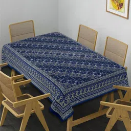 INDHOME LIFE Blue Ethnic Motifs Cotton 6-Seater Table Cover-16
