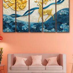 SAF White & Blue 5 Piece Deer Canvas Wall Arts-image-46