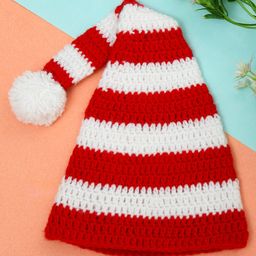 Funkrafts Pack Of 2 Handmade Self Designed Striped Beanie Caps - Red & White image 5