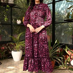 OTABU Women Animal Print Tie-Up Neck Maxi Dress-image-54