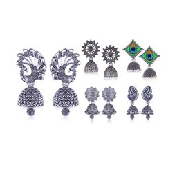 Sangria Set of 5 Silver-Plated Oxidised Dome Shaped Jhumkas-72