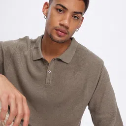 glitchez The Knit Shift Ribbed Polo Collar T-shirt-image-35
