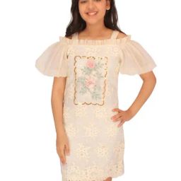 Cutecumber Kids Cream Embellished Shift Dress-image-24